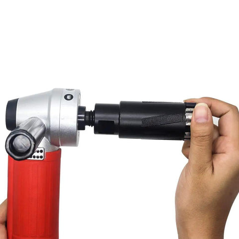 Person attaching 2 Pack 1-3/8 Inch Dry Diamond Core Drill Bits With 5/8-11 Thread For Granite And Masonry to a red handheld tool