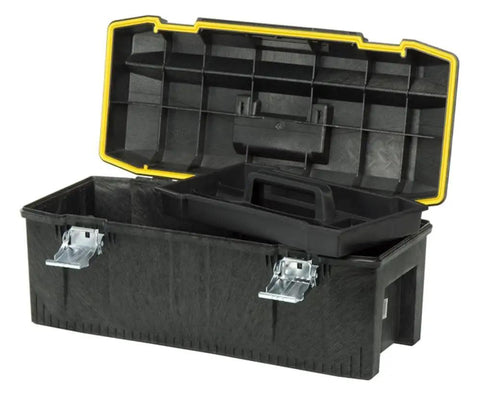 Heavy Duty Portable Tool Box With Structural Foam 28 Inch Water Resistant Chest with open lid showing interior compartments