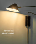Set Of 2 Black Plug In Wall Sconces With Swing Arm And Rotatable Shade That Lets You Aim The Light, Easy On Off Cord Switch