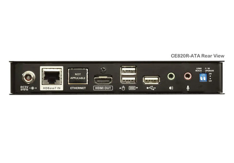 USB HDMI HDBaseT 2.0 KVM Extender No Ethernet Port For Seamless USB Keyboard Video Control Across Long Distances W126898497 For Multi Client Setup And Remote Console Access rear panel with HDMI, USB, audio, and power ports