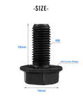 M8 x 18mm Flanged Bottom Bracket Bolt showing dimensions and anti-loose design for MTB and road bikes, side view.