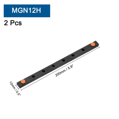 Two Pack MGN12 200mm Bearing Steel Linear Guide Rail For MGN12H Carriage Block shown with measurements in millimeters