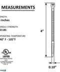 Diagram showing 4 Inch Black Zip Ties 100 Pack With 18 Lbs Tensile Strength Self Locking UV Resistant Nylon Wire Ties measurements.