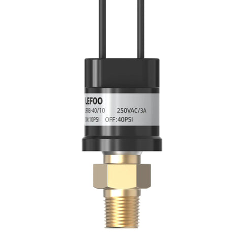 Air Compressor Pressure Switch 10 To 40 Psi Normally Open One Eighth NPT Brass Body With 30 Centimeter Wire Leads For Safety Controls HVAC