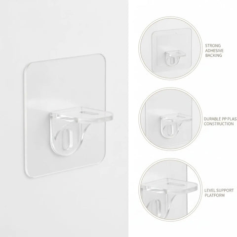 Stick On Shelf Brackets No Drill Wall Mounts For Closet And Cabinet Organization 4.7 By 4.7 Inch PP Plastic 2 Pack, adhesive back