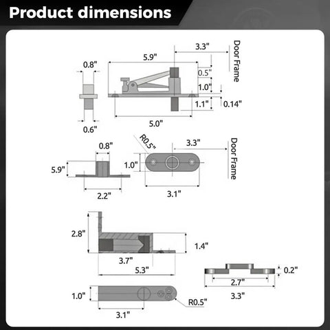 Dimensions of self closing hidden bookcase door hinges with screws stainless steel 360 degree pivot system for wood doors.