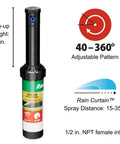 Pro Grade Gear-Drive Rotor With Rain Curtain Nozzles Set, 40 To 360 Degree Pattern, 19 To 32 Feet Spray Radius, lawn irrigation rotor