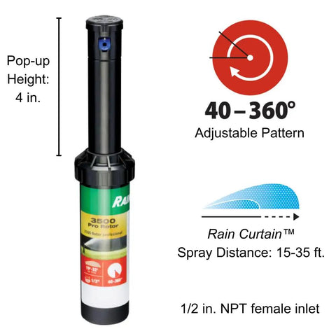 Pro Grade Gear-Drive Rotor With Rain Curtain Nozzles Set, 40 To 360 Degree Pattern, 19 To 32 Feet Spray Radius, lawn irrigation rotor