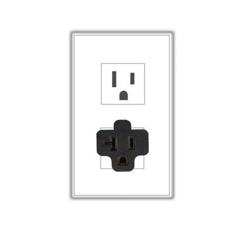 15 Amp To 20 Amp Plug Adapter For Home Use ETL Listed NEMA 5-15P To 5-15R And 5-20R Combo in white with black adapter