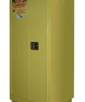 Built Like A Tank Weatherproof Outdoor Flammable Storage Cabinet Forty Five Gallon, bright yellow with dual self closing doors.