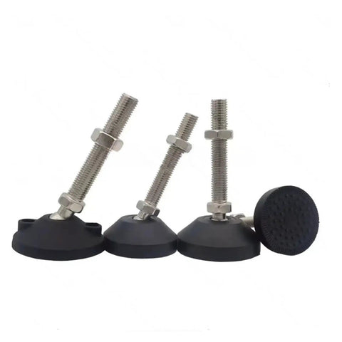 Kick The Rattle With These Sick Adjustable Furniture Leveling Feet Four Pack Universal Joint Swivel Base Leg Pads For Tables And Chairs Carbon Steel Frame Nylon Pad Bottom Adjustable Height One To Two Point Five Inches Rock Solid - black swivel leg pads with adjustable heights.