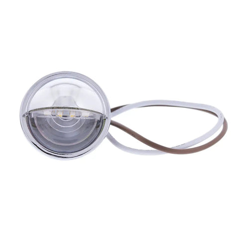 Front view of 4 LED Round License Plate Light With White LEDs One And A Half Inch Diameter Steel Housing Easy Push On Install