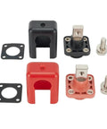 Straight Up Beast Grade 2Pack 200A Copper Battery Terminal Connectors in red and black with mounting hardware and gaskets.