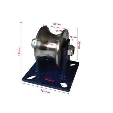 Top Shelf U100 Sliding Gate Rollers With Bracket, Smooth Rolling Track Wheel, Heavy Duty 45 Steel Mount, rugged design with precise dimensions.