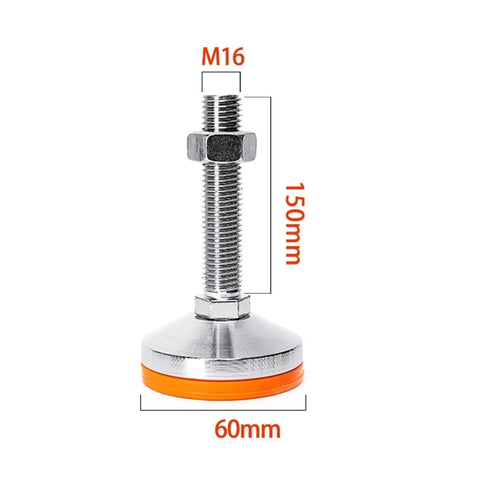 Six Adjustable Leveling Feet Set Heavy Duty Carbon Steel Glides With Large Bases Supports Up To 1000 Lb Ideal For Cabinets Tables Chairs Shelves Industrial Equipment And Machinery Stabilizes On Uneven Floors Reduces Shake And Vibration M16 x 150mm, 60mm base