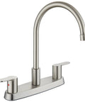 Top Shelf 8 Inch Centerset Kitchen Faucet With Dual Handles And High Arc 360 Swivel Spout In Sleek Brushed Nickel, dual handle design