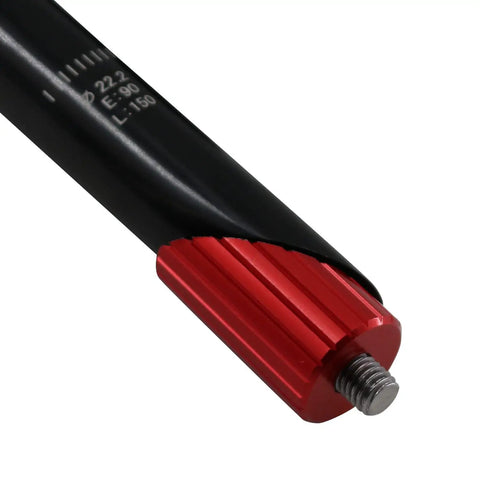 Close-up of Electroplated Aluminum Quill Bicycle Stem 31.8mm Clamp with red knob and visible measurement markings