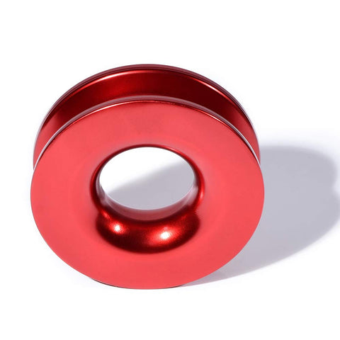 Orange Synthetic Soft Shackle Rope With Protective Sleeve Set recovery ring, red, close-up view