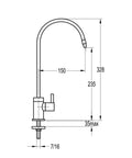 Pure Water Tap with Ceramic Filter for Kitchen Sink - 150Mm X 328Mm Brass Faucet technical drawing with dimensions.