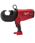 Badass Heavy Duty Cordless 12 Ton Utility Crimper With Balanced Grip And Rotating Head, red and black, designed for professional electricians.