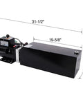 Greron 12V Dc Single Acting Hydraulic Pump With Steel Reservoir, showing compact design and dimensions 31.5" x 19.625" x 7".