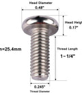 1/4-20 x 1-1/4 Pan Head Phillips Machine Screw In 304 Stainless Steel, Fully Threaded, Corrosion-Resistant dimensions view