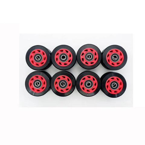 8 Pack 58mm by 39mm Inline and Skateboard Wheel Set 95A Hardness with 16 608RS Bearings, Spacers and Wrench, red and black finish
