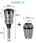 Heavy Duty 8mm 1/4 1/2 Inch Shank ER Router Bit Extension Rod With Collet For Woodworking Engraving Milling Cutter dimensions and details.