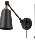 Two Pack Industrial Plug In Wall Sconces With On Off Switch Vintage Edison Swing Arm Black Metal Shade For Home Or Office 55 Inch Cord Two In One Plug In Or Hardwire