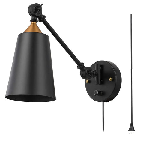 Two Pack Industrial Plug In Wall Sconces With On Off Switch Vintage Edison Swing Arm Black Metal Shade For Home Or Office 55 Inch Cord Two In One Plug In Or Hardwire