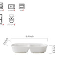 Set Of Two Divided Ceramic Dip Bowls With Stainless Steel Rims Zero Fuss Layout For Soy Sauce Vinaigrettes And Spice Mixes dimensions 6.4x3.5 inch