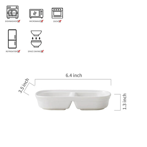 Set Of Two Divided Ceramic Dip Bowls With Stainless Steel Rims Zero Fuss Layout For Soy Sauce Vinaigrettes And Spice Mixes dimensions 6.4x3.5 inch
