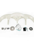 600W Lantern Type Vertical Wind Turbine With 5 Nylon Blades, Controller, and Flange Plate components laid out