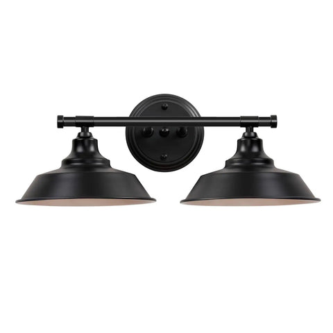 Farmhouse Bathroom Vanity Light 20 Inch Black 2 Light with Rustic Metal Shades, E26 Base, Moisture Resistant, UL Certified