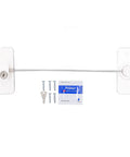 360 Degree Rotatable Childproof Window Lock With Non Mark Adhesive, screws, primer wipe, and key, easy install, white