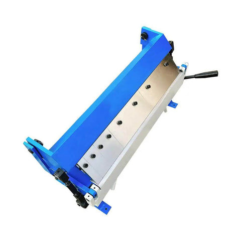 Top view of 24 Inch Box Pan Brake For 20 Gauge Sheet Metal, Bench Top Bender with five removable fingers, compact for small shops.