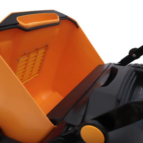 Close-up of large waste bin with handle of Ditch The Broom With This Smooth 41 Inch Push Floor Sweeper featuring lightweight design.