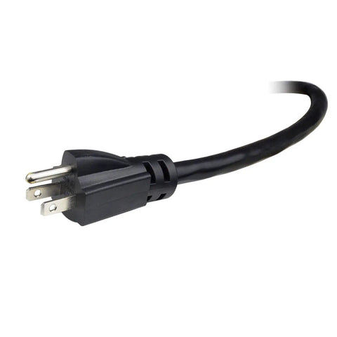 NEMA 5-15P plug end of Heavy Duty 6 Foot 12 Gauge 3 Prong Power Cord Replacement For Home Appliances, black cable visible