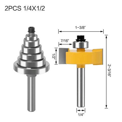 Badass Carbide Rabbet Router Bit Set Sweet Precision CNC Woodworking Tool with 1/4 inch and dimensions shown.