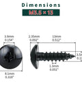 Pro Grade No 6 By One Half Inch Truss Head Wood Screws, 100 Count, 304 Stainless Steel, Black Oxide Coated, Self Tapping Phillips Drive Screws For Wood And Sheet Metal, Includes Phillips Driver Bit, shown with dimensions.