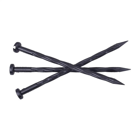 8 Inch Landscape Edging Spikes 25 Pack, Spiral Nylon Anchors shown in crisscross pattern