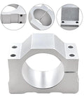 Hefty Aluminum Spindle Motor Mount And Rock Steady CNC Router Clamp Bracket For High Speed Engraving Milling Tool in glossy silver.