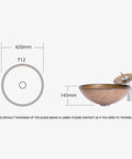 USZWBY Bathroom Vessel Sink Vanity Tempered Glass Vessel Bowl Sink Round Brown Countertop Sink Bowl Above Counter Sink diagram with dimensions.
