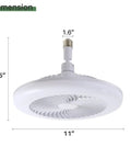 11" E26 Socket Ceiling Fan with Light, Dimmable 3 Color LED Fan Light, showcasing dimensions of 1.6", 5.5", and 11".