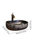 USZWBY Vessel Sinks Bathroom Vessel Sink Creative Ceramic Washbasin Retro Art Countertop Basin with faucet, oval shape, 60cm x 42cm.