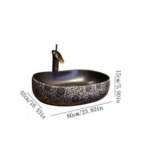 USZWBY Vessel Sinks Bathroom Vessel Sink Creative Ceramic Washbasin Retro Art Countertop Basin with faucet, oval shape, 60cm x 42cm.