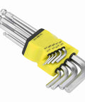 Super Durable 9Pcs Ball End Hex Key Wrench Set Made From Chrome Vanadium Steel Perfect For Mechanics And Pros Who Need A Killer L Shape Tool Kit That Will Last A Lifetime In The Garage., yellow holder with metric ball end hex keys