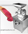 Dry Tea Pin Mill Pulverizer With Cyclone Dust Removal System next to pink powdered spice, stainless steel construction