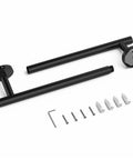 Matte Black 4 Piece Bathroom Hardware Set With Wall Mount Towel Bar in SUS304 Stainless Steel and installation parts laid out