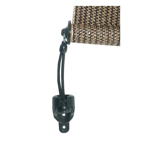 Close-up of Two Pack Replacement Bungee End Cap Kit for Exterior Cordless Roller Shades and Outdoor Blinds Black in use